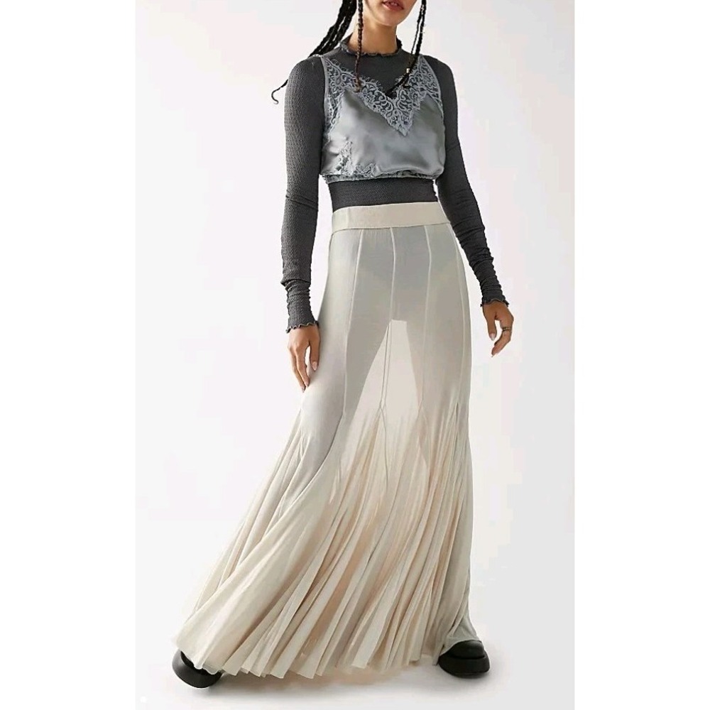 Intimately Free People Godet Girl Mesh Maxi Slip Skirt Womens Medium White Sheer